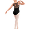 M40007C Floral Keyhole Back Halter Neck Youth Leotard - Black