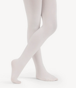 White tights worn by a person on a white background