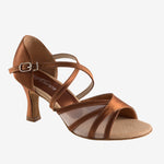 Brown dance shoe with 'Yeslina' branding on a white background