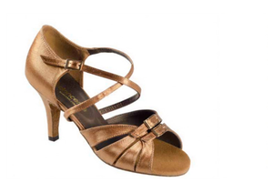 Dark Tan Satin 7cm Flare Heel Ballroom Shoe 4205