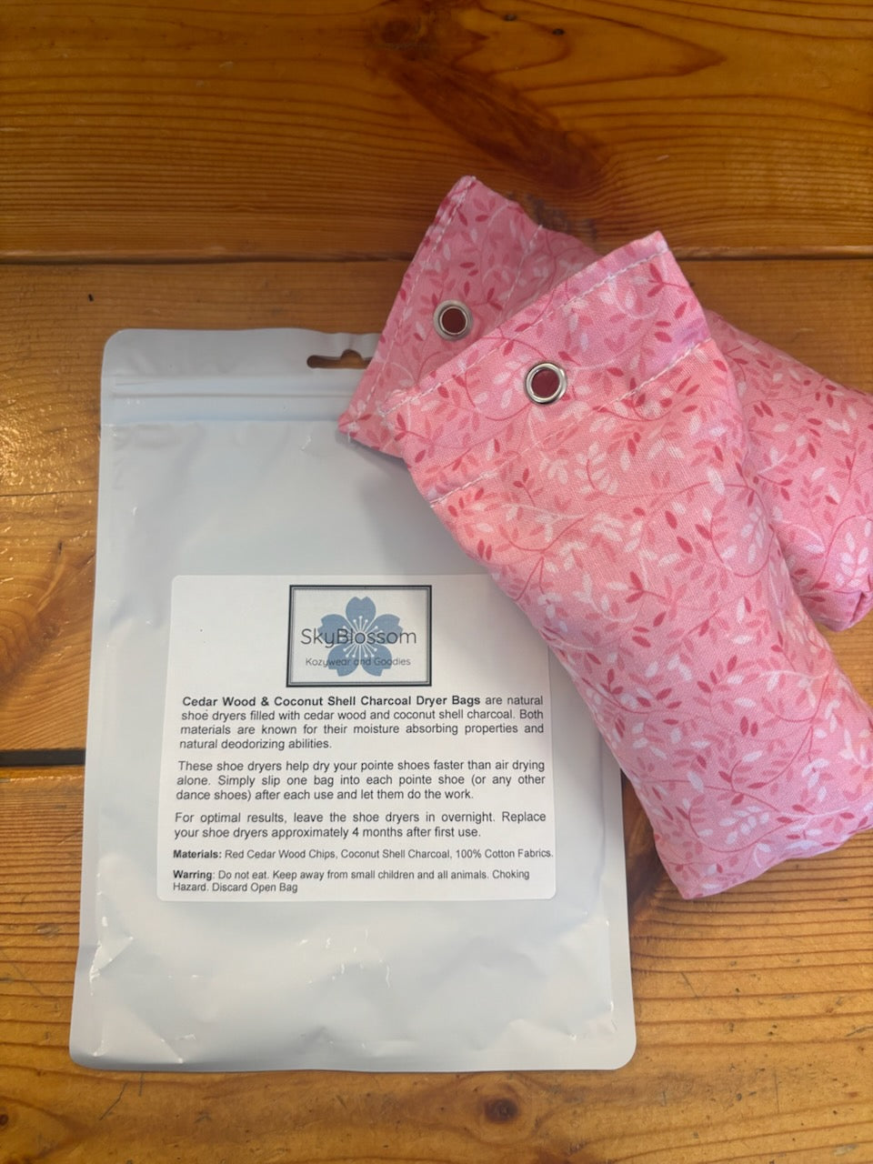 Dance shoe deodorizer bags for ballet and pointe shoes