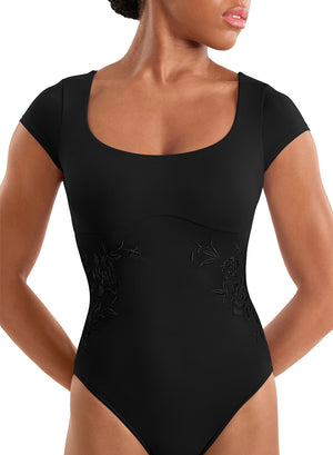 M20010LM Floral Embroidered Cap Sleeve Adult Leotard