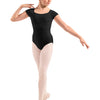 M20013C Floral Embroidered Cap Sleeve Youth Leotard - Black