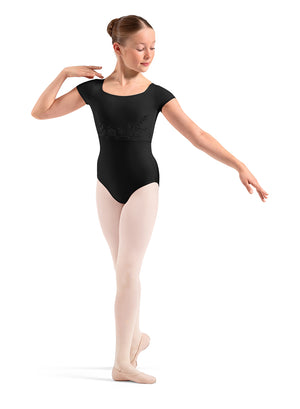 M20013C Floral Embroidered Cap Sleeve Youth Leotard