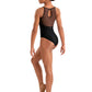 M40006LM Floral Keyhole Back Halter Neck Adult Leotard