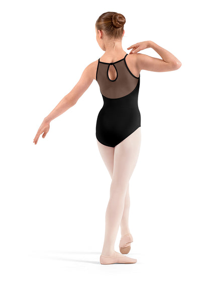 M40007C Floral Keyhole Back Halter Neck Youth Leotard