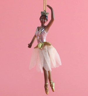 African American Rose Gold Ballerina Tutu Resin Ornament 4 in.