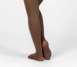 Brown tights worn by a person on a white background