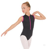 Zipper Front Mock Neck Leotard Youth 44518C - Black/Fuchsia